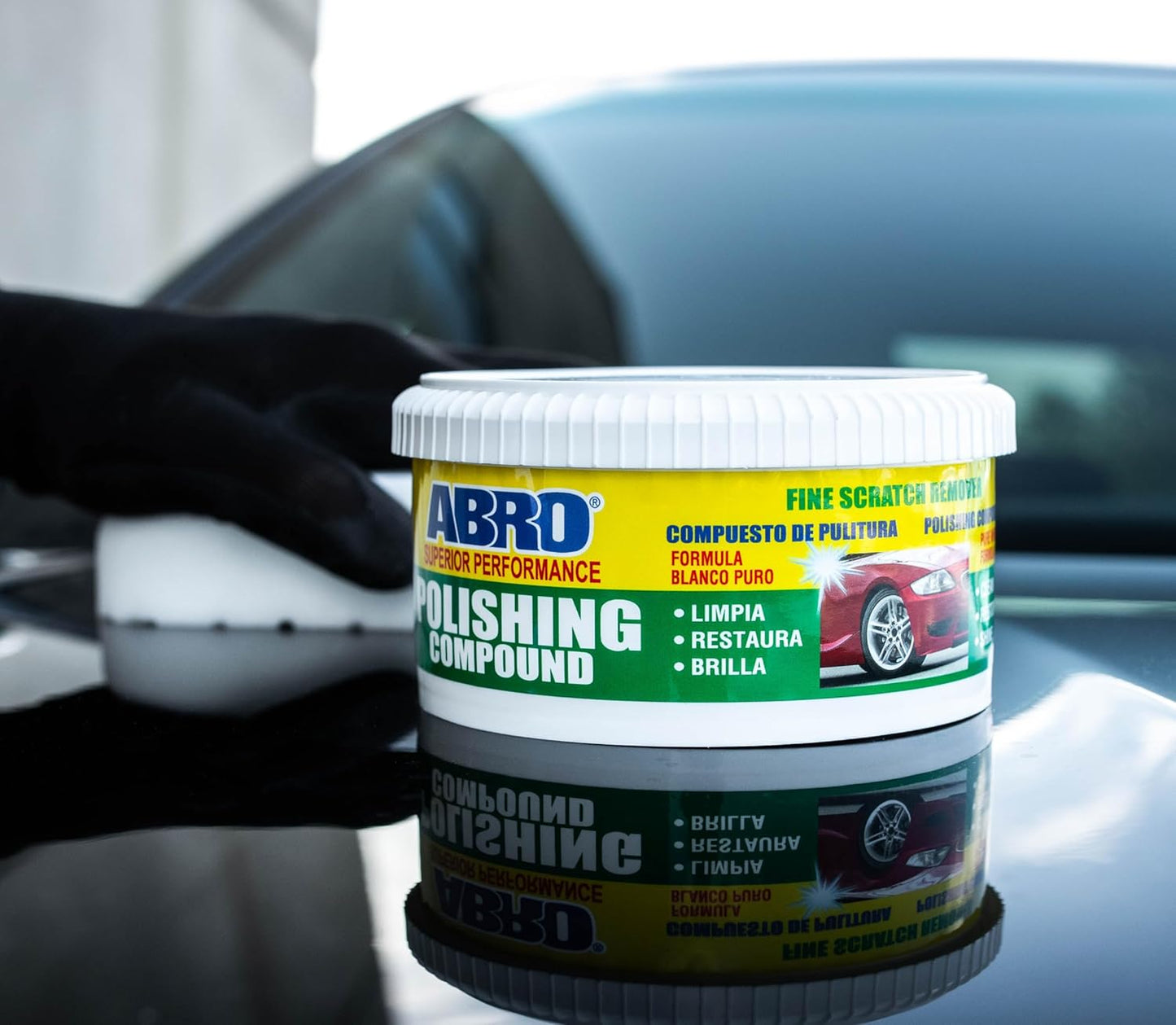 ABRO Superior Performance Polishing Compound, 10 oz., High-tech Shine Car Scratch Remover for Vehicles, Restorers Swirls and Scratches, Buffing Compound for Oxidized Finishes, Smooth, Reflect, Clean