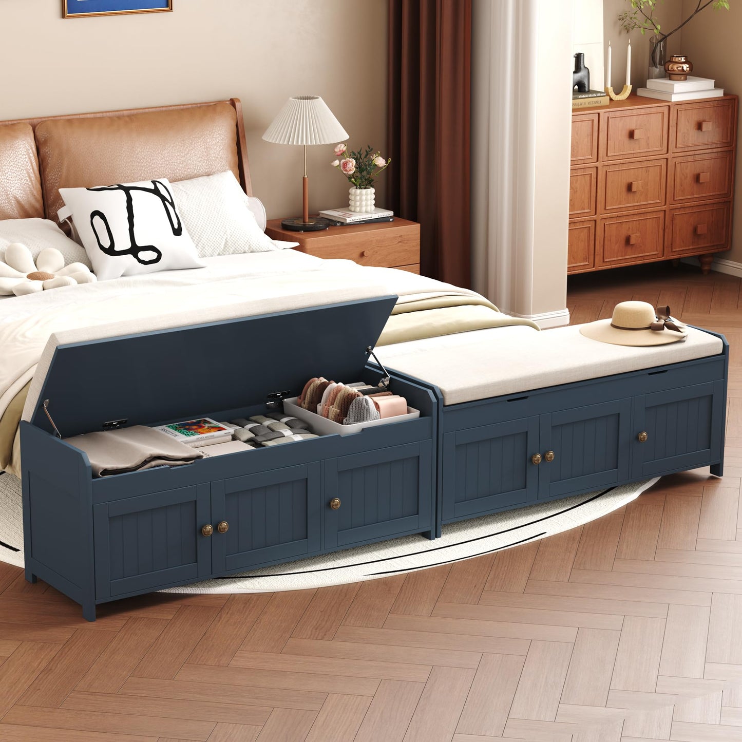 HOMEFORT 41.3" Shoe Bench with Lift Top Storage, Entryway Bench with Cushioned Seat, Wooden End of