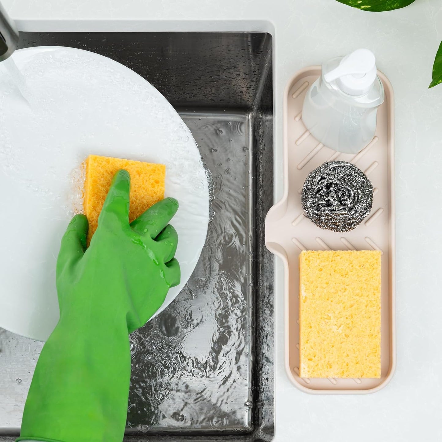 Zulay Large Silicone Sponge Holder (12x4) – Flexible Sink Organizer Tray for Kitchen & Bathroom – Multipurpose Soap Dish for Sponges, Makeup, Trinkets & More (Ivory)