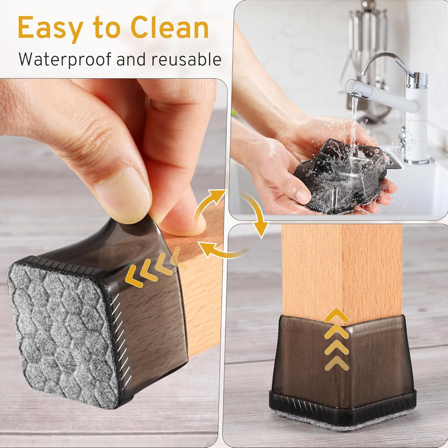 24PCS Square Chair Leg Floor Protectors, Furniture Sliders, Chair Leg Protectors for Hardwood Floors, Non-Slip Felt Furniture Pads, Silicone Cap Covers to Protect Floors, (Fit 1.5" - 2")