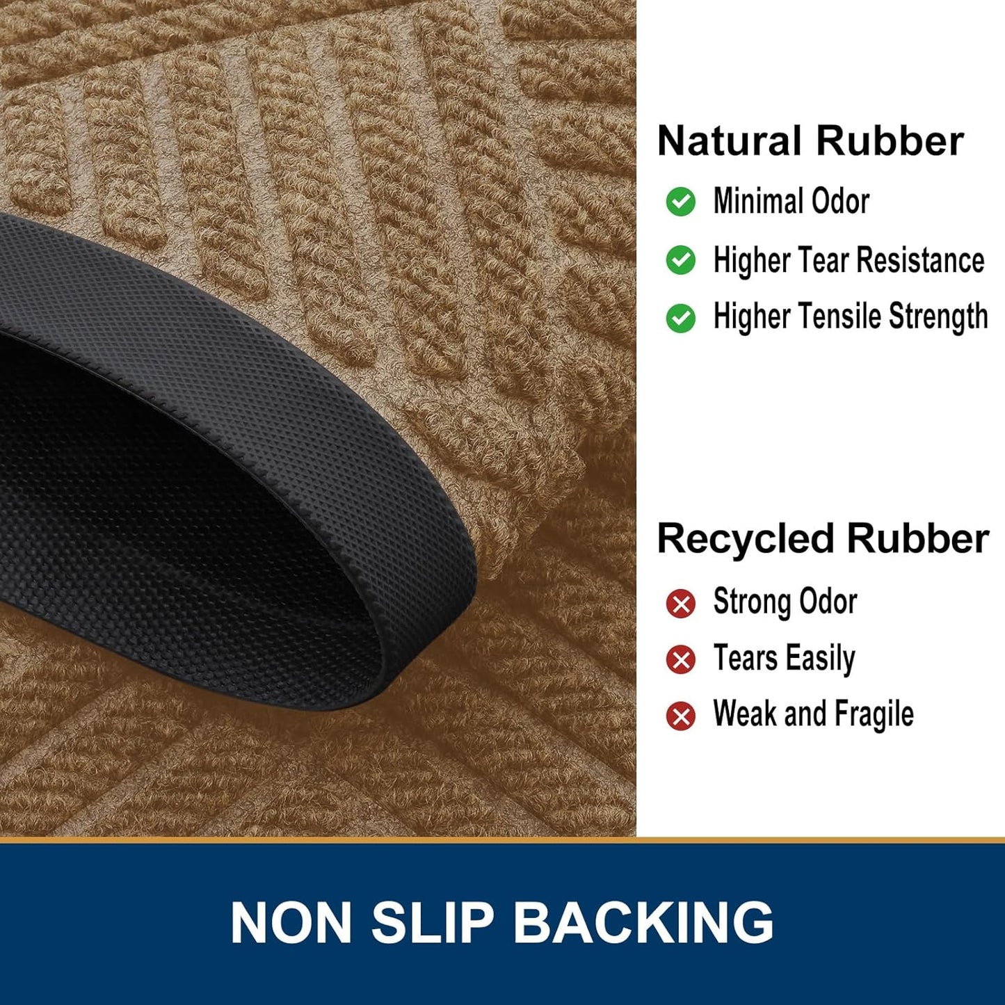 Smiry Front Door Mat Outside Entrance, Heavy Duty Outdoor Indoor Mat, Natural Rubber Doormat, Non Slip, Trap Dirt and Moisture, Easy Clean, Low Profile Patio Porch Entryway Mat, 71x23, Coffee