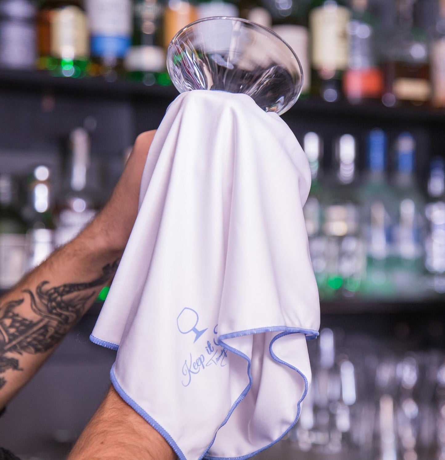 Trendy Bartender Toast to Perfection Microfiber Commercial Grade Glass Polishing Lint-Free Cloth for Spotless Shine and a Residue-Free Finish - 30x30 inch - White