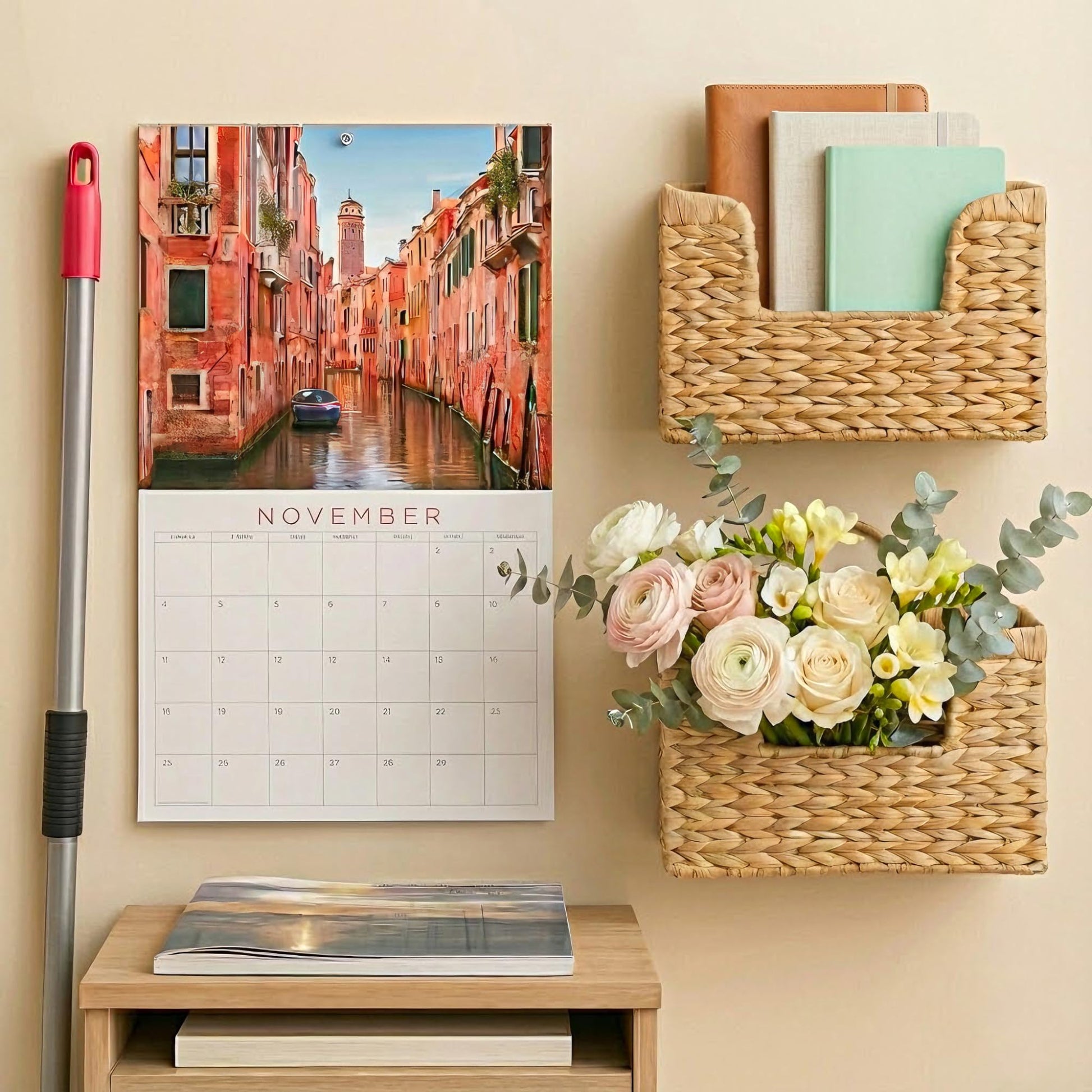 Magazine Holder Wall Basket Water Hyacinth Woven Mail Organizer, Wicker Wall Hanging Baskets for