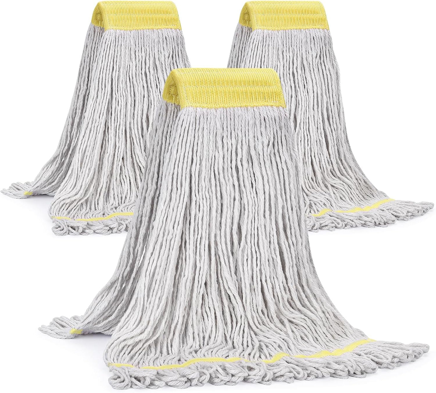 Matthew Cleaning Commercial Mop Head Replacement, 5 Inch Wide Headband, Looped End Cotton Blend String Wet Mops for Floor Cleaning, 24 oz Large, 3-Pack White
