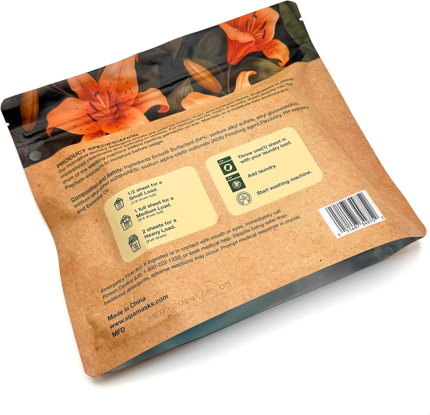 SIPA Laundry Detergent Sheets Bag - 30 Sheets, Up to 60 Loads, Lily of the Valley Scent, Phosphorus-Free, High Efficiency, (30 Count (Pack of 40))