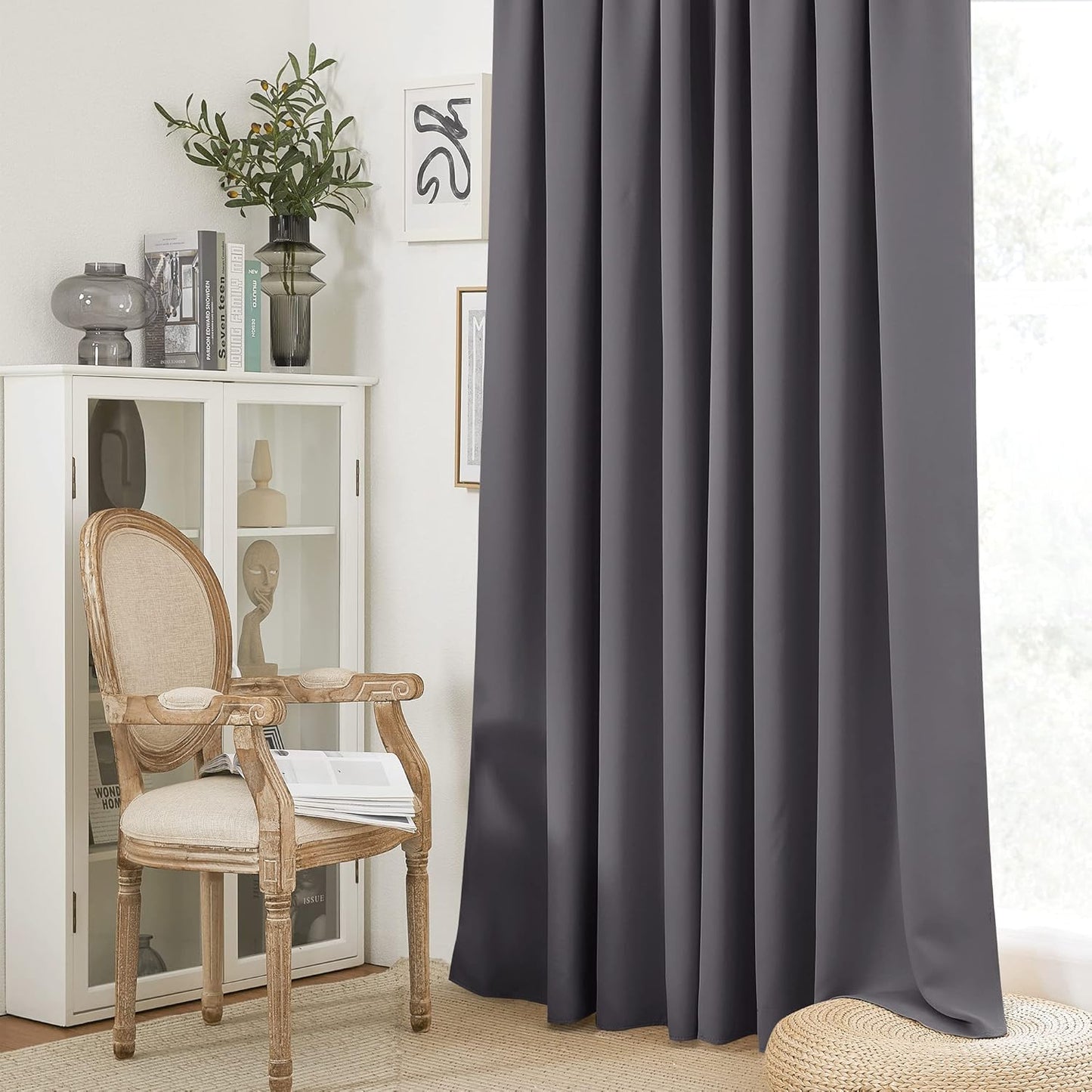 RYB HOME Grey Curtains Extra Long, Thermal Insulated Curtain Panels for Kitchen, Rod Pocket Room Darkening Privacy Large Window Drapes for Sliding Door, Grey, W52 x L120 inches, 2 Panels Set