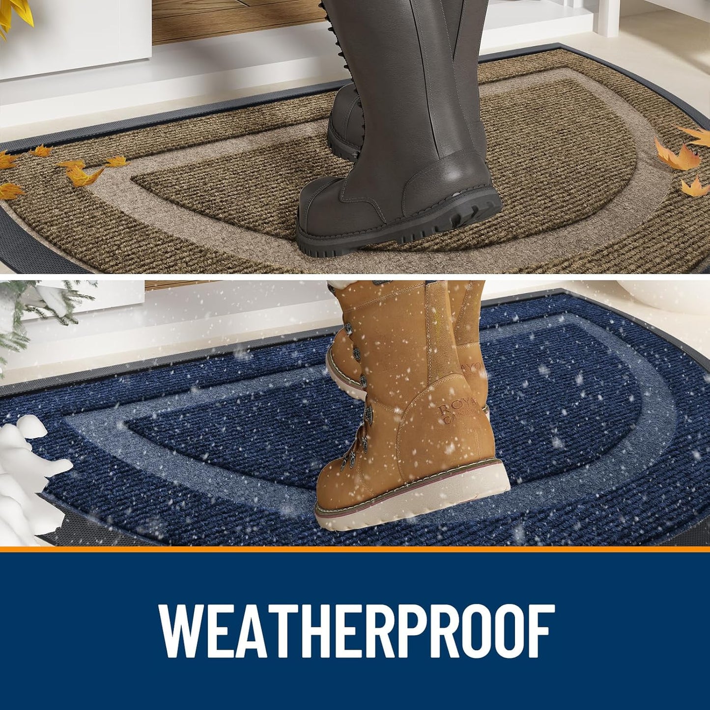 OLANLY Half Circle Door Mat Indoor Outdoor Entrance Welcome, Waterproof All-Season, All-Weather Doormat, Sturdy Natural Rubber, Low Profile, Easy Clean Patio Porch Entryway Mat, 47x23, Blue