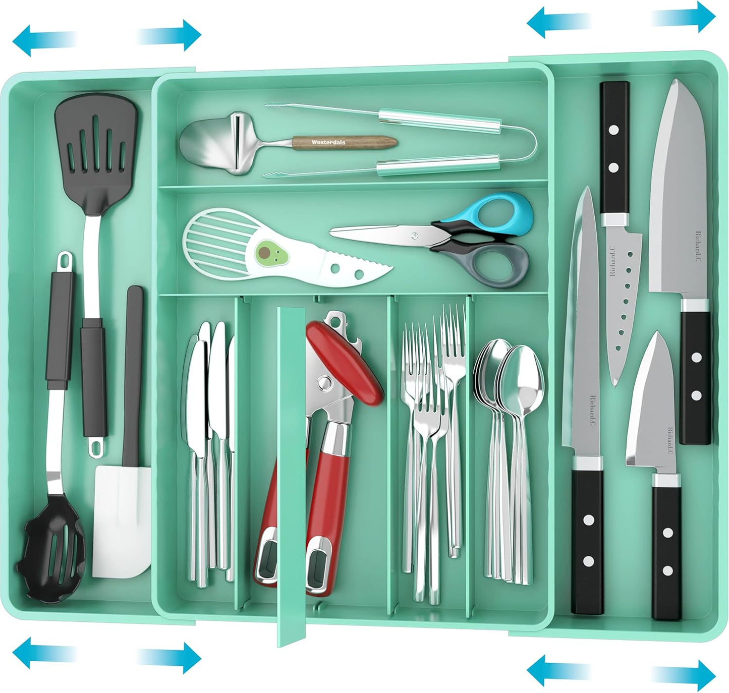 Simple Houseware Expandable Kitchen Drawer Flatware Organizer, Turquoise