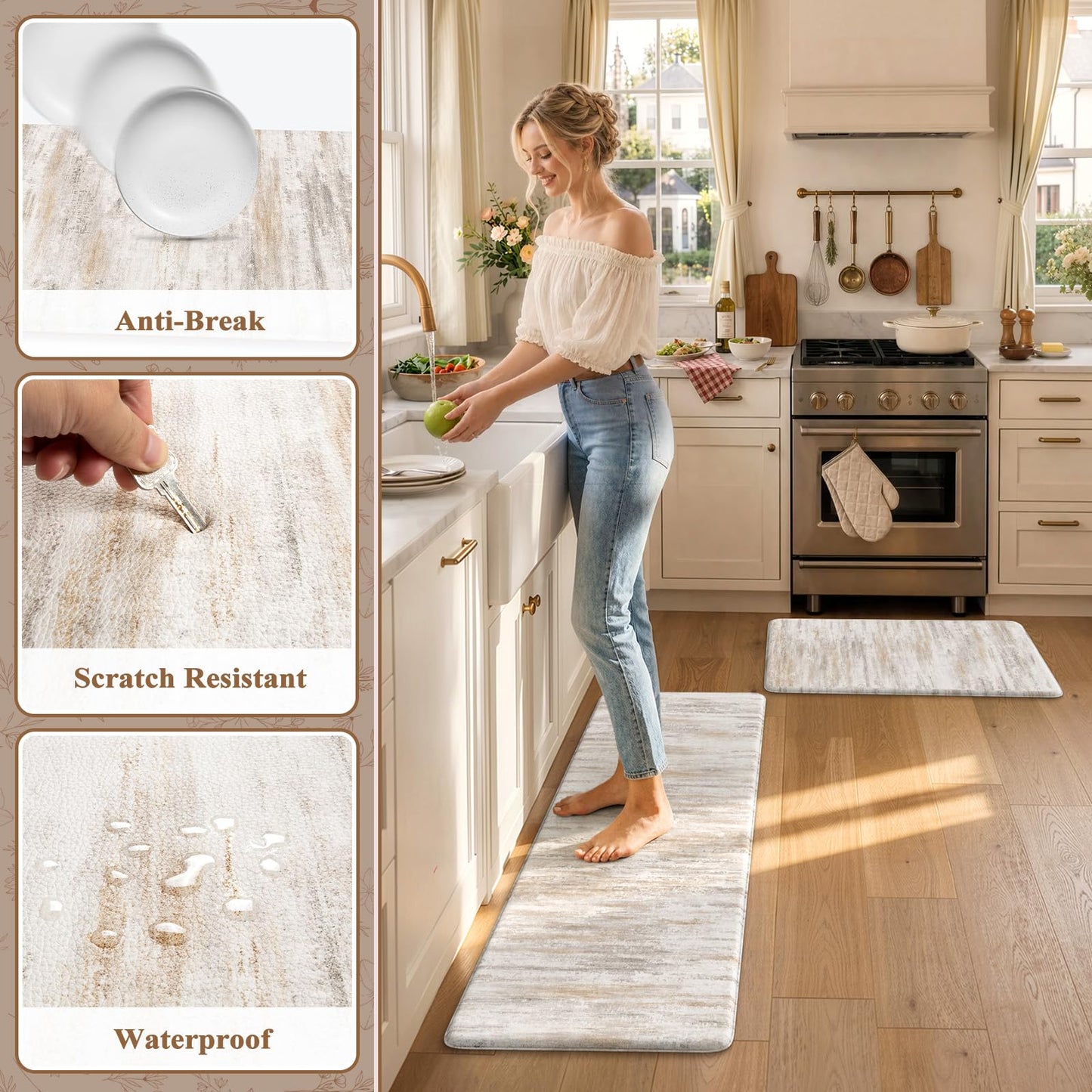 KIMODE Anti Fatigue Kitchen Mats for Floor 2 Piece, Abstract Kitchen Rugs