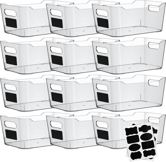 Clear Plastic Storage Bins with Labels and Marker, Perfect for Kitchen Organization or Pantry Organization and Storage, Medium Fridge Organizer and Cabinet Organizers Storage Bins
