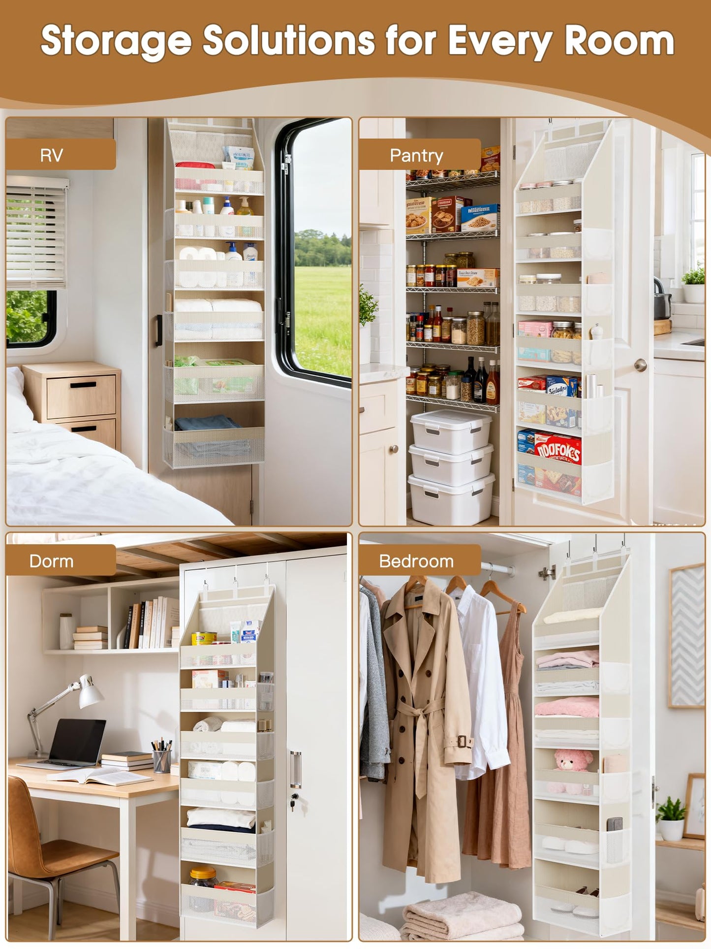 Criusia Over the Door Organizer, 6-Shelf Closet Hanging Storage with 13 Mesh Pockets, 55lbs