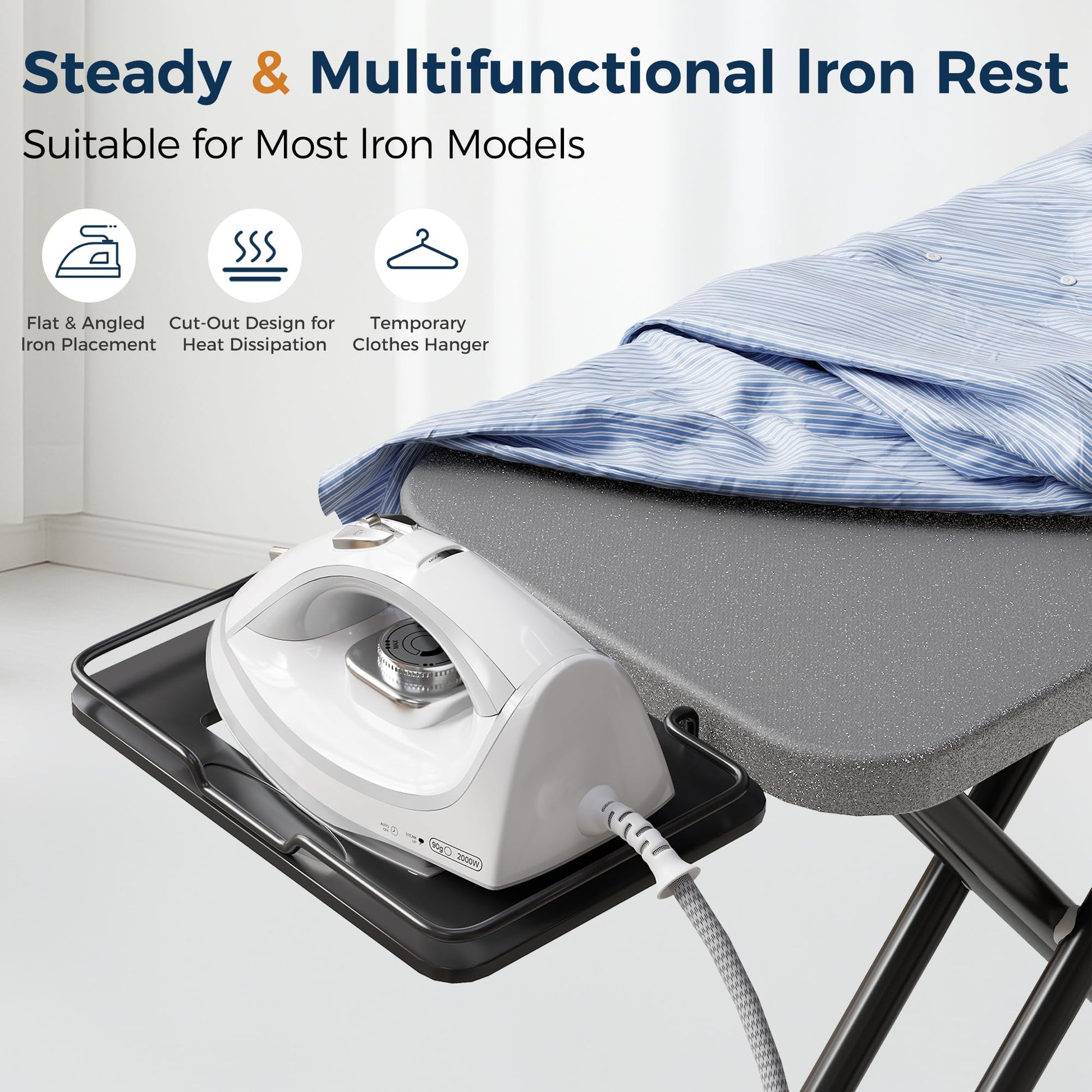 BEWISHOME Foldable Ironing Board,Compact Iron Board with Safety Iron Rest
