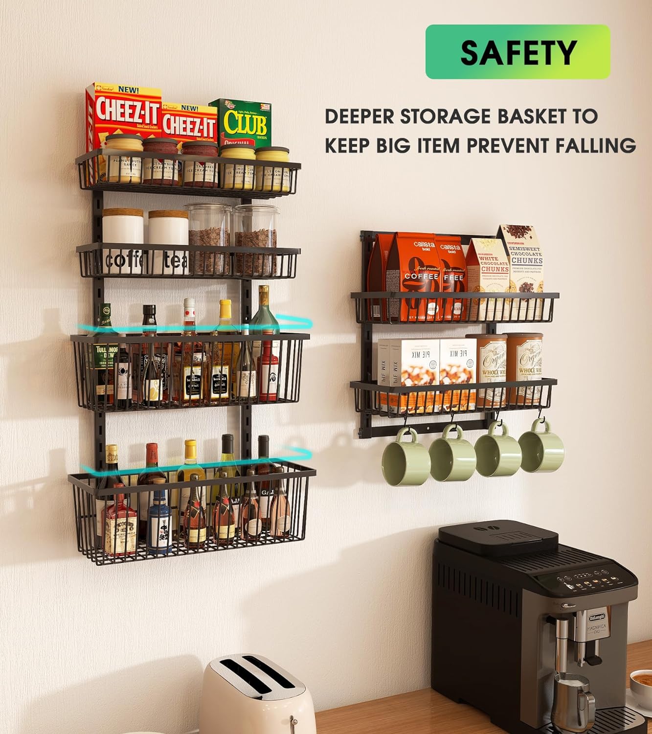 9-Tier Over The Door Pantry Organizer, Pantry Storage and Organization, Black Metal Hanging Spice Rack Seasoning Shelves Door, Wall Mount for Home & Kitchen, Laundry Room Bathroom Organization