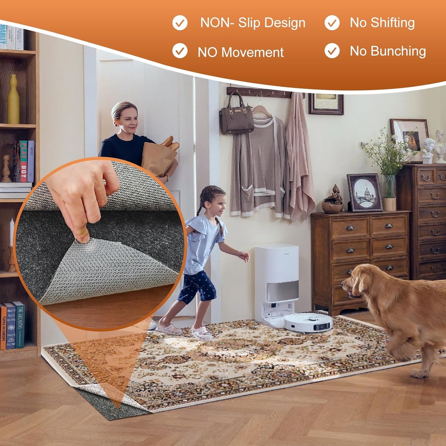 Felt Rug Pad, 10 x 14 Ft Rubber Non-Slip Rug Pad Gripper, Keep Rugs Secure and in Place, Extra