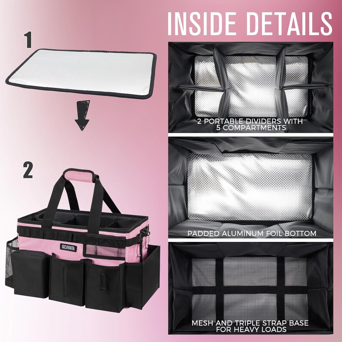 Wearable Cleaning Caddy Bag, Cleaning Caddy Supplies Organizer with Handle & Shoulder Straps for Housekeepers, Under Sink & Car Cleaning Tool Organizers with 4 Foldable Divider (SweetPink)