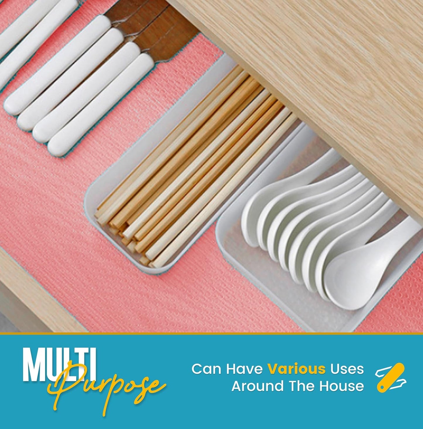 Refrigerator Liners for Shelves (8 Pack) by Linda’s Essentials - Non-Adhesive Shelf or Drawer Liner, BPA-Free Fridge Mats for Kitchen & Cabinets, Easy to Clean, Ideal Household Essentials (Pink)