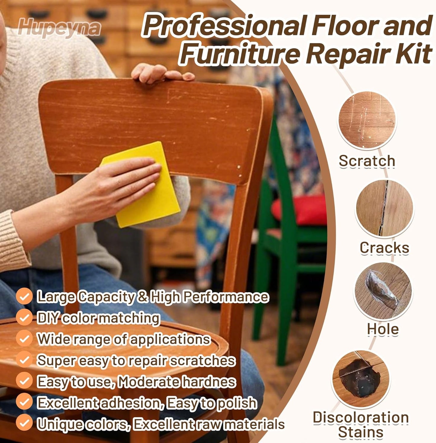 Wood Repair Kit, Wood Furniture Repair Kit, Wood Filler, Wood Putty and Beeswax- Repair Stains, Scratch, Cracks, Hole, Discoloration for Wooden Door, Table, Cabinet, Bed, Floor (Natural Wood Series)