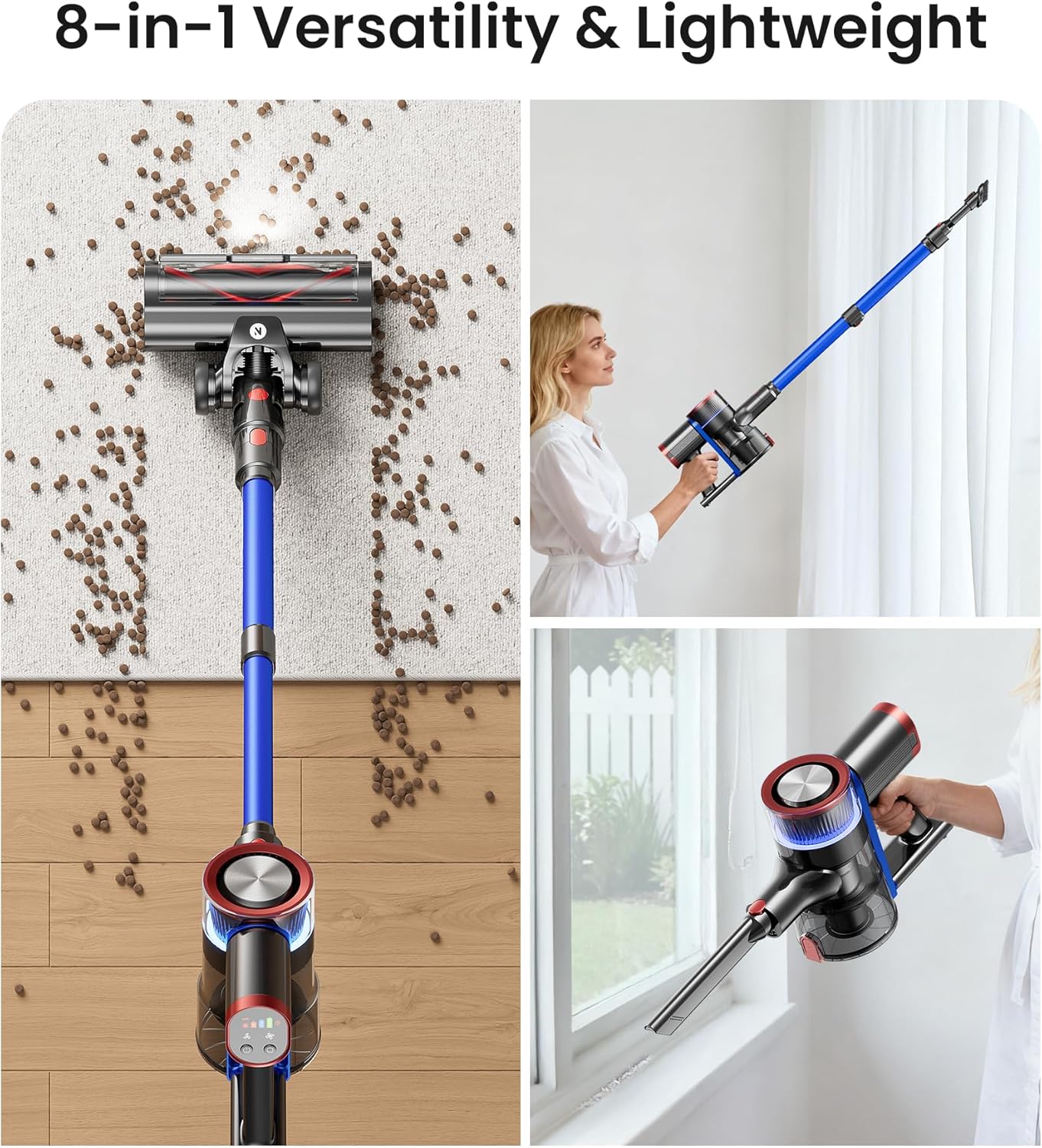 Cordless Vacuum Cleaner 550W 45KPa Powerful Suction, 65Min Runtime Stick Vacuum with LED Display, Self-Standing Anti-Tangle Lightweight Vacuum for Carpet Hardwood Pet Hair