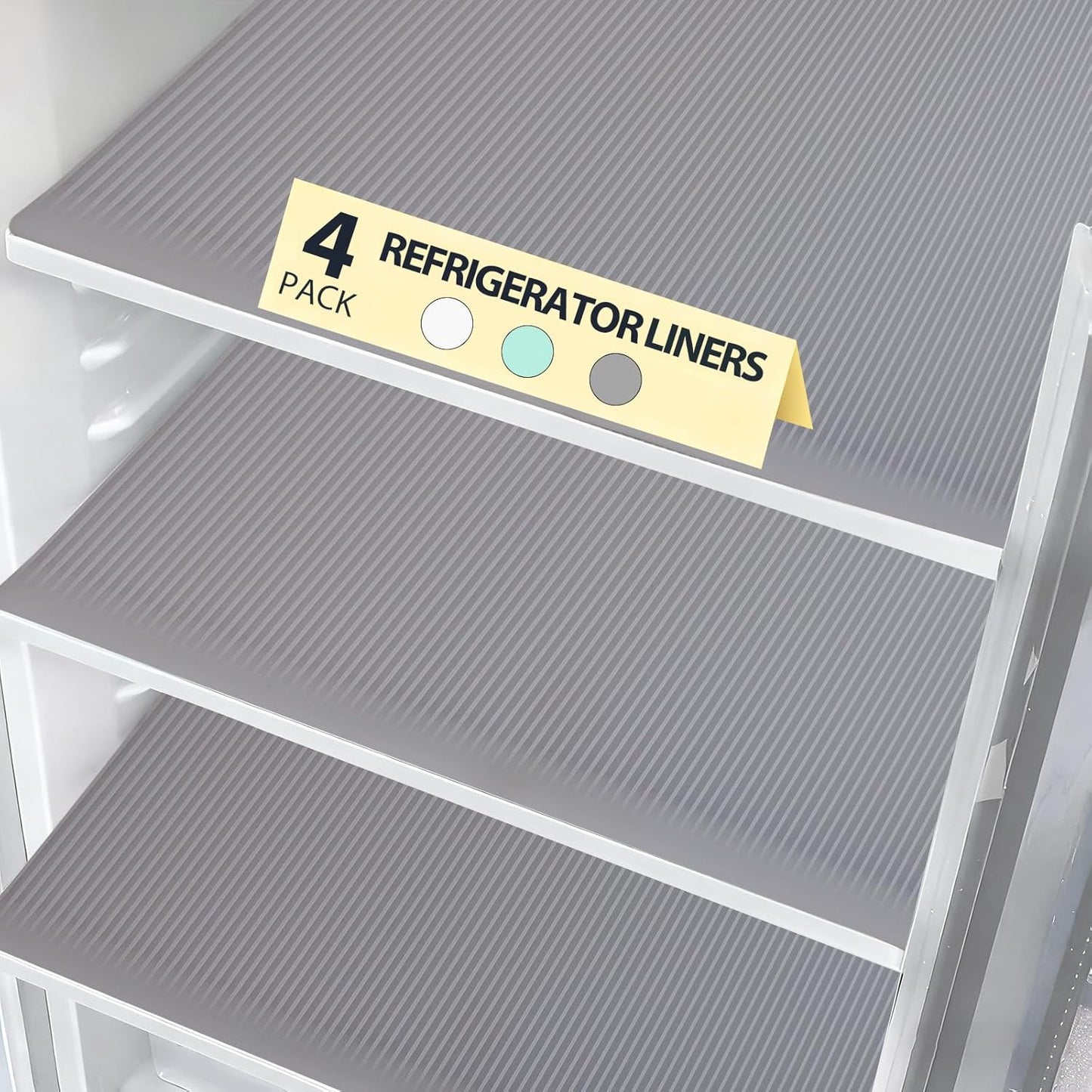 Non-Slip Silicone Refrigerator Shelf Liners (4 Pack), Waterproof Fridge Mats with Raised Edge, Cut-to-Fit Drawer & Cabinet Liners, Easy Clean Food-Grade Shelf Protector, Gray