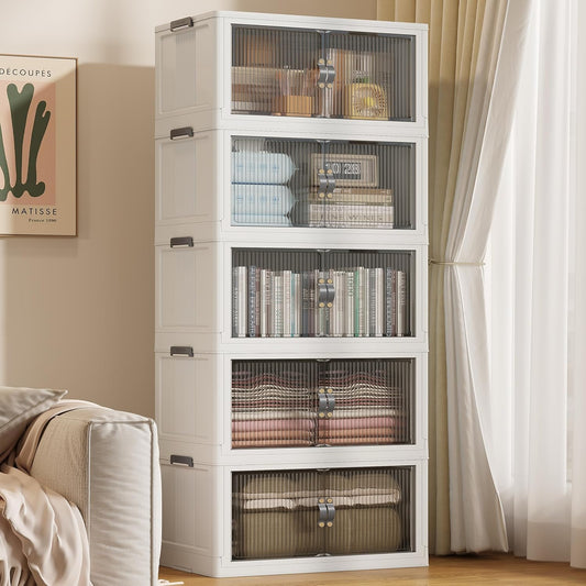 SAILUN 136Gal/543Qt Stackable Storage Bins Folding Collapsible Storage Bins with Lid, Closet Organizers and Storage, Storage Box Grey 26" W x 17" D x 71" H