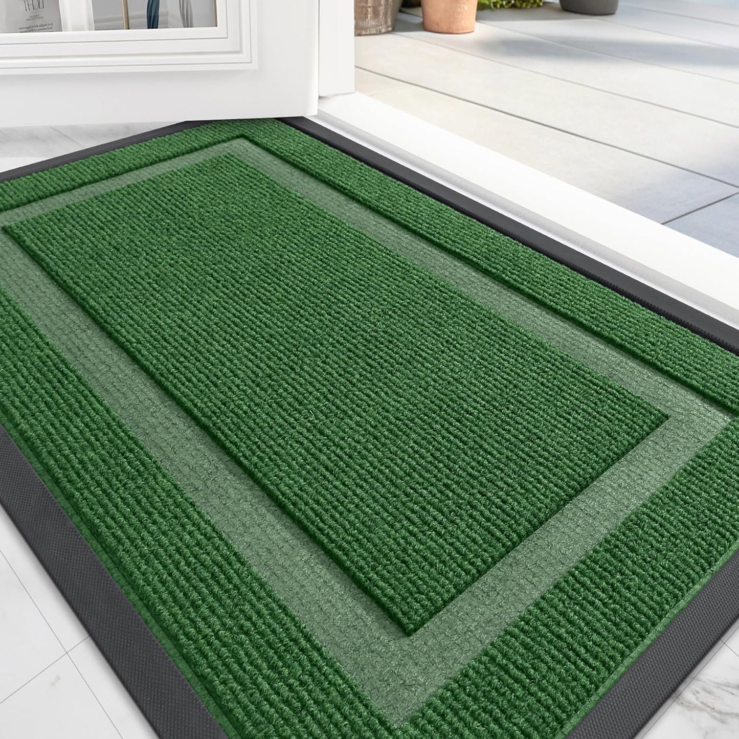 OLANLY Front Door Mat Indoor Outdoor Entrance, Waterproof All-Season, All-Weather Doormat, Sturdy Natural Rubber, Fade Resistant, Low Profile, Easy Clean Patio Porch Entryway Mat, 59x35, Green