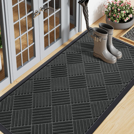 Smiry Front Door Mat Outside Entrance, Heavy Duty Outdoor Indoor Natural Rubber Doormat, Non Slip, Trap Dirt and Moisture, Easy Clean, Low Profile Patio Porch Entryway Mat, 71x23, Black