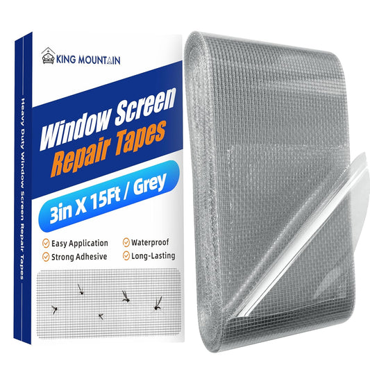 KING MOUNTAIN Grey Window Screen Repair Tape,3inX15FT Heavy Duty Screen Repair Kit for Window