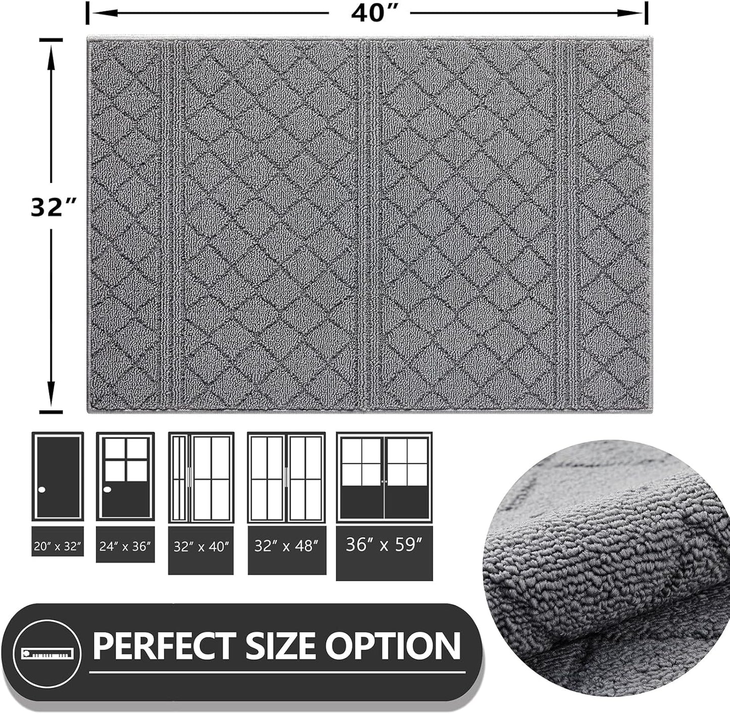 REFETONE Indoor Doormat, Front Back Door Mat 32"x40" Absorbent Rubber Backing Non Slip Door Mats, Low-Profile Resist Dirt Entrance Rugs, Machine Washable Door Rug Inside Floor Mat for Entryway, Grey
