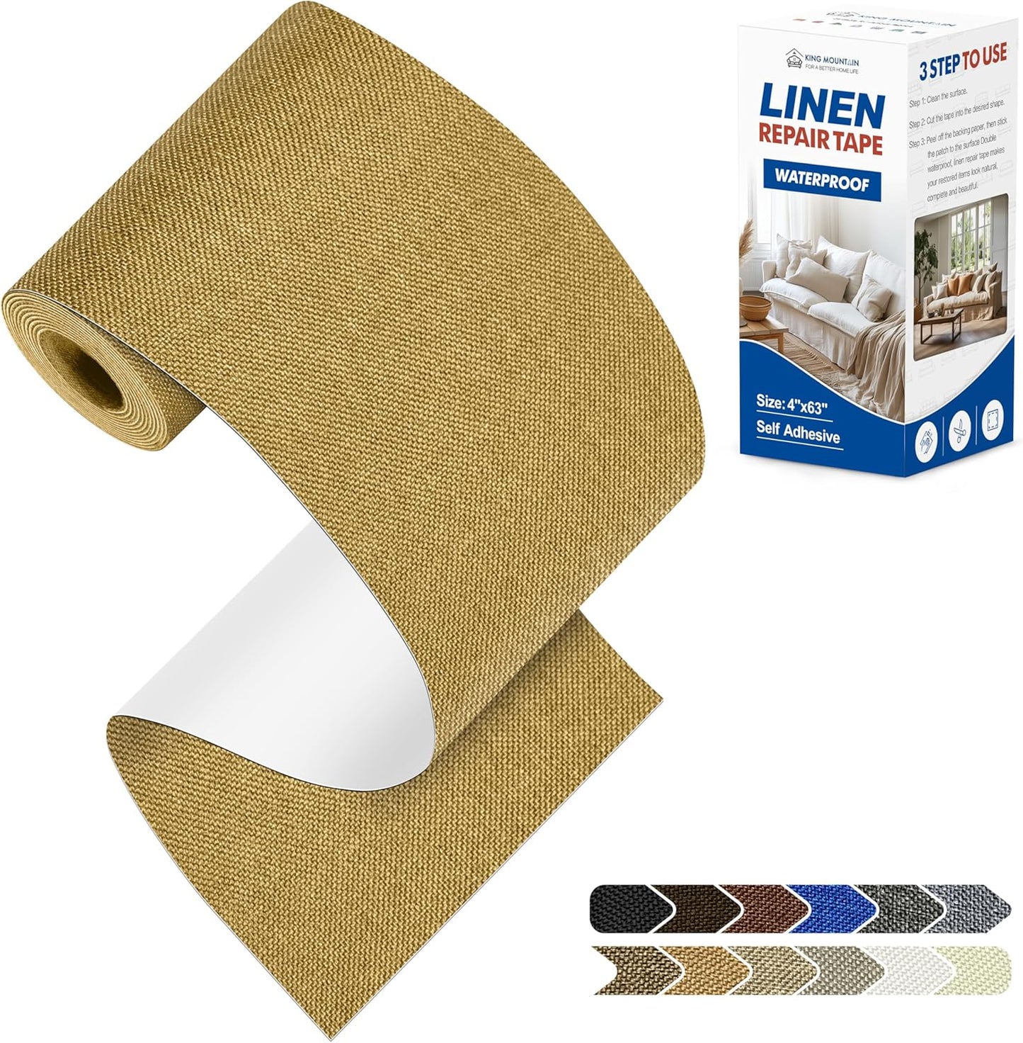 KING MOUNTAIN Linen Repair Patches, Self-Adhesive Fabric Patches, 4 X 63 inch Extra Size, Multi Color, Can be Used for Sofa Repair and Linen Clothes Repair (Yellow)