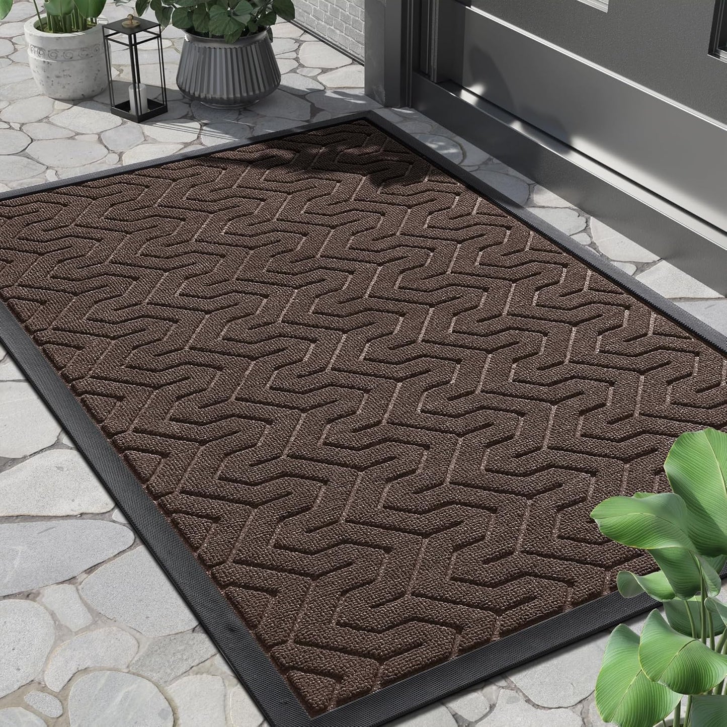 Yimobra Large Door Mat Outside Entrance 36x24, Waterproof Heavy Duty Outdoor Mats for Front Door, Non Slip Rubber Entry Mat for Garage Patio, Easy Clean, Brown