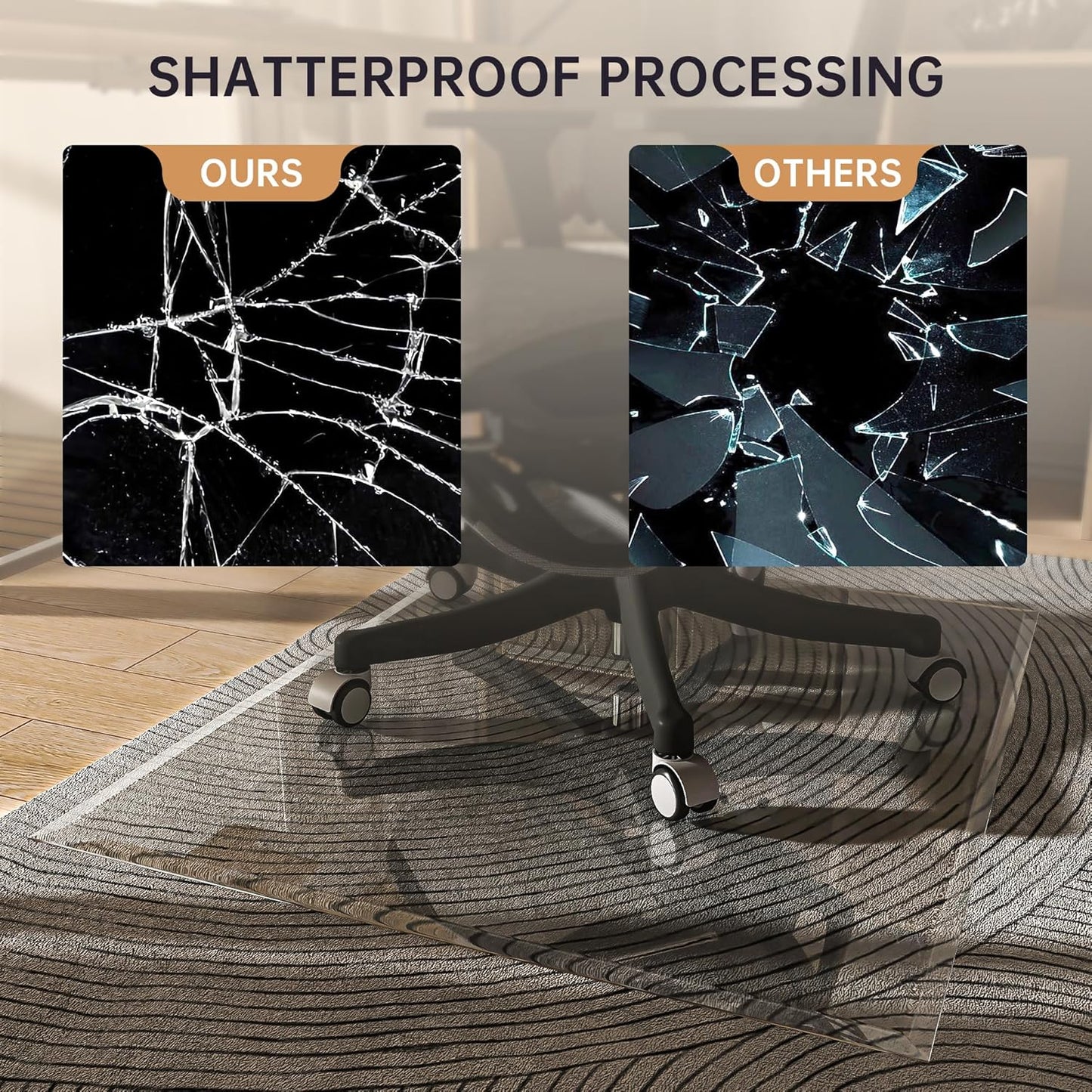 [Tempered Glass] 36“ x 36” Beveled Edge Glass Chair Mat with Polished Edge Clear Office Chair Mat, Glides Smoothly, Suitable for Carpet or Hardwood Floors