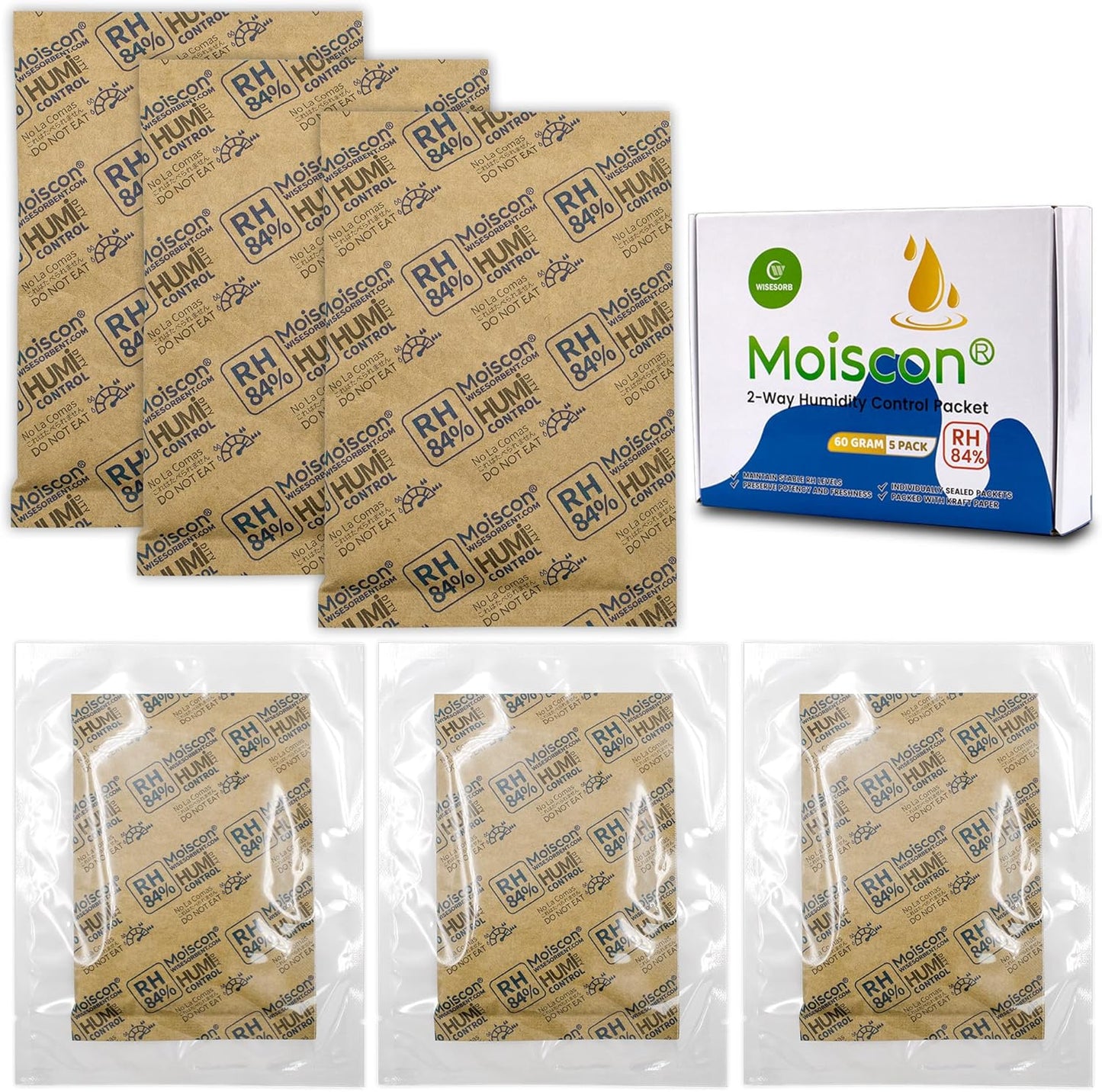 84% Two-Way Humidity Control Packs for Storing 1 lb ??Size 60 ??25 Pack ??Seasoning Packets Moisture Control Packets Individually Wrapped, Humidifier Packs for Season Wood Humidifier Boxes