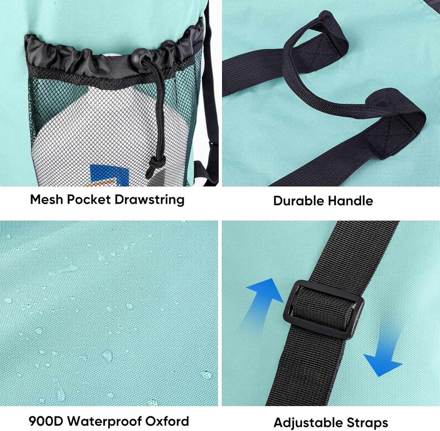 BALEINE 150L Laundry Bag Backpack, 900D Oxford Fabric Large Travel Laundry Bags with Shoulder Straps and 2 Mesh Pockets for College Dorm, Apartment, Laundromat (Sky Blue, 150L)