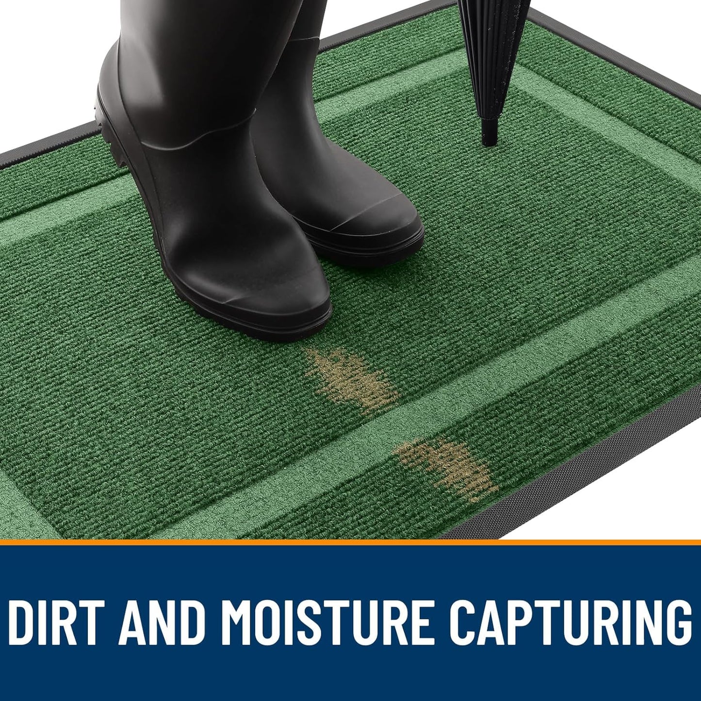 OLANLY Front Door Mat Indoor Outdoor Entrance, Waterproof All-Season, All-Weather Doormat, Sturdy Natural Rubber, Fade Resistant, Low Profile, Easy Clean Patio Porch Entryway Mat, 59x35, Green