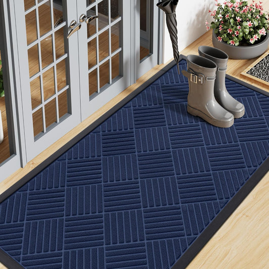 Smiry Front Door Mat Outside Entrance, Heavy Duty Outdoor Indoor Natural Rubber Doormat, Non Slip, Trap Dirt and Moisture, Easy Clean, Low Profile Patio Porch Entryway Mat, 47x23, Navy Blue