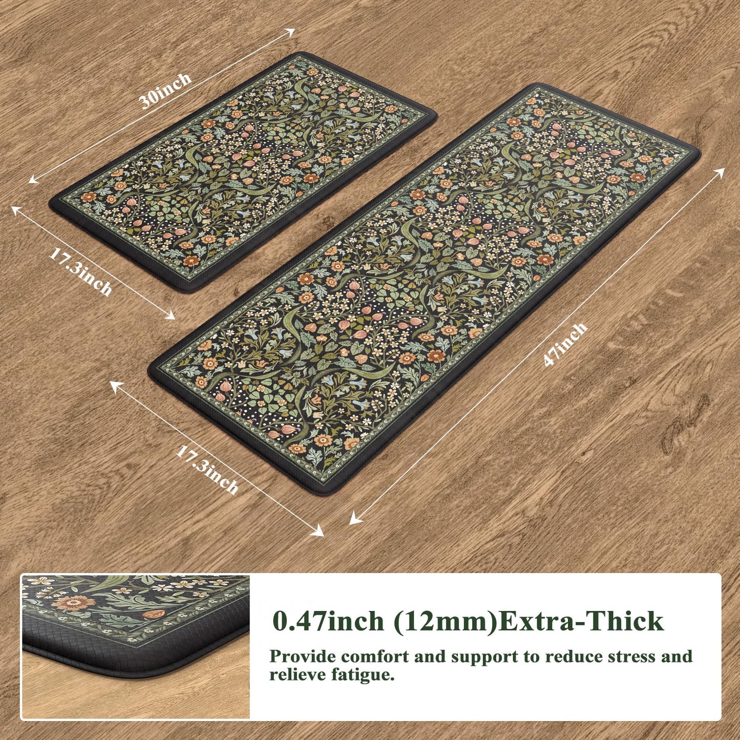 Collive Kitchen Mats for Floor, Kitchen Rugs Sets of 2 Non Slip Washable