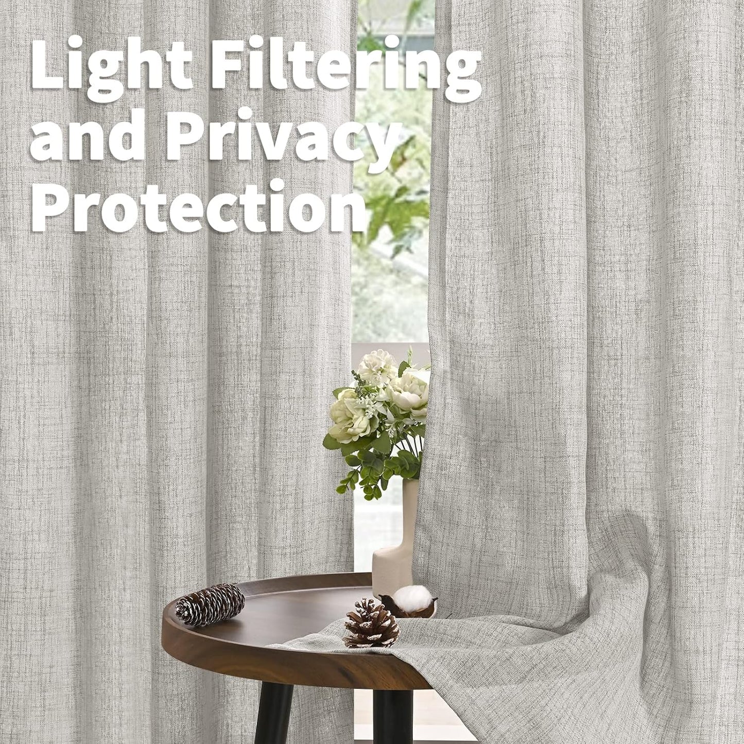 YoungsTex Light Grey Linen Curtains 45 Inch Length for Short Window, Light Filtering Burlap Textured Drapes Rod Pocket Back Tab for Kitchen Living Room Bedroom, 2 Panels, 42 X 45 Inch