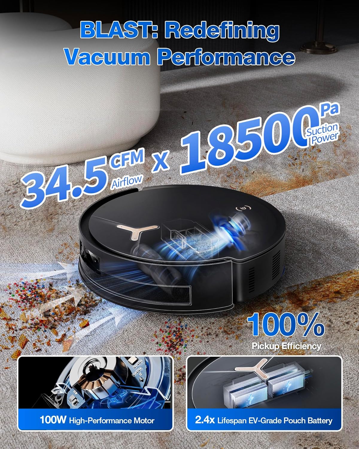 ECOVACS DEEBOT T50 MAX PRO Omni Robot Vacuum and Mop, 18,500Pa Blast Suction, 18mm Auto-Lift, ZeroTangle &TruEdge 2.0, AIVI 3.0 Obstacle Avoidance, Auto Hot Water Mop Wash/Dry/Refill, Self-Emptying