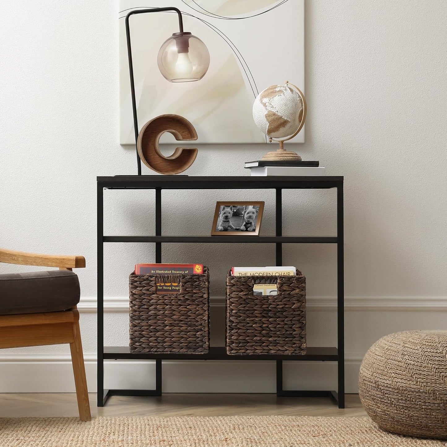 Casafield 10.5" x 10.5" Water Hyacinth Storage Baskets, Espresso - Set of 4 Collapsible Cube Organizers, Woven Bins for Bathroom, Bedroom, Laundry, Pantry, Shelves