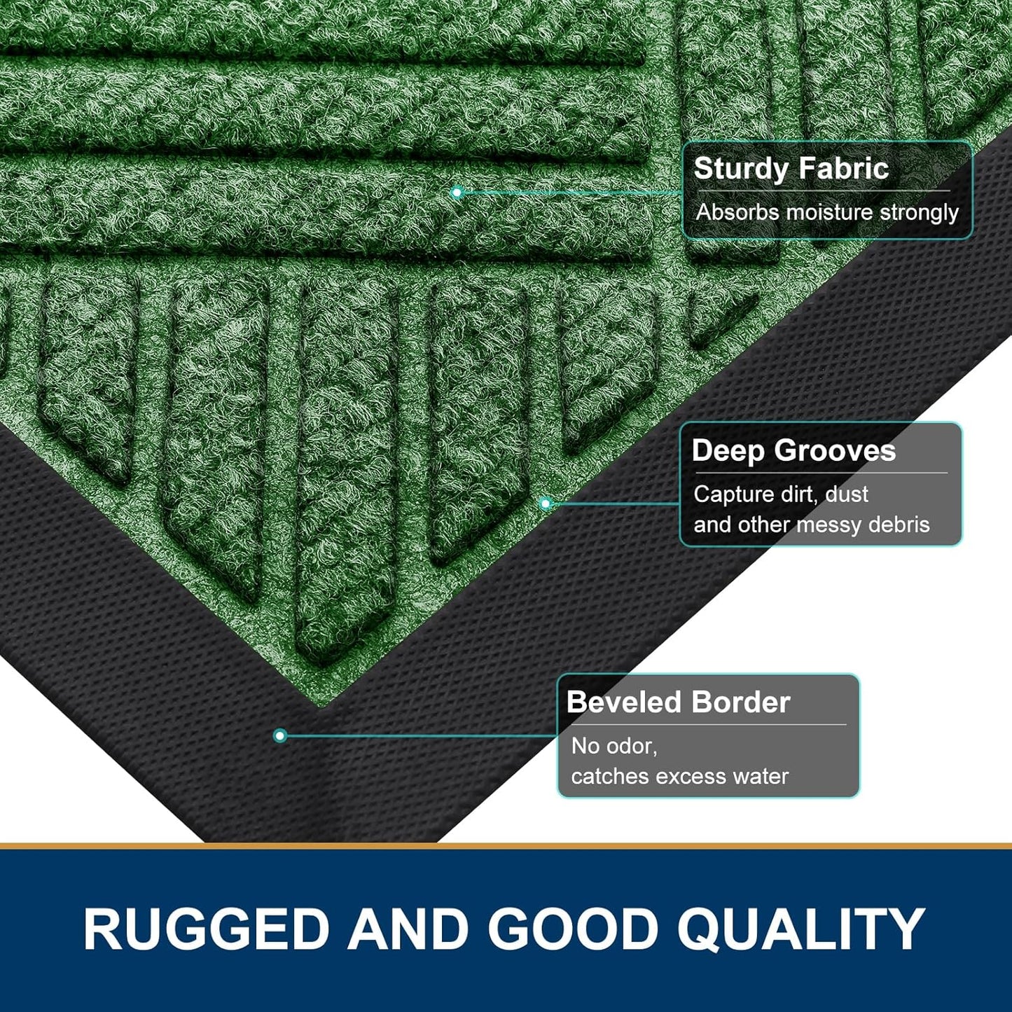 Smiry Front Door Mat Outside Entrance, Heavy Duty Outdoor Indoor Natural Rubber Doormat, Non Slip, Trap Dirt and Moisture, Easy Clean, Low Profile Patio Porch Entryway Mat, 59x23, Green