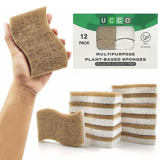 UCCO Eco Friendly Biodegradable Kitchen Sponges 12 Pack – Natural Compostable Cellulose with