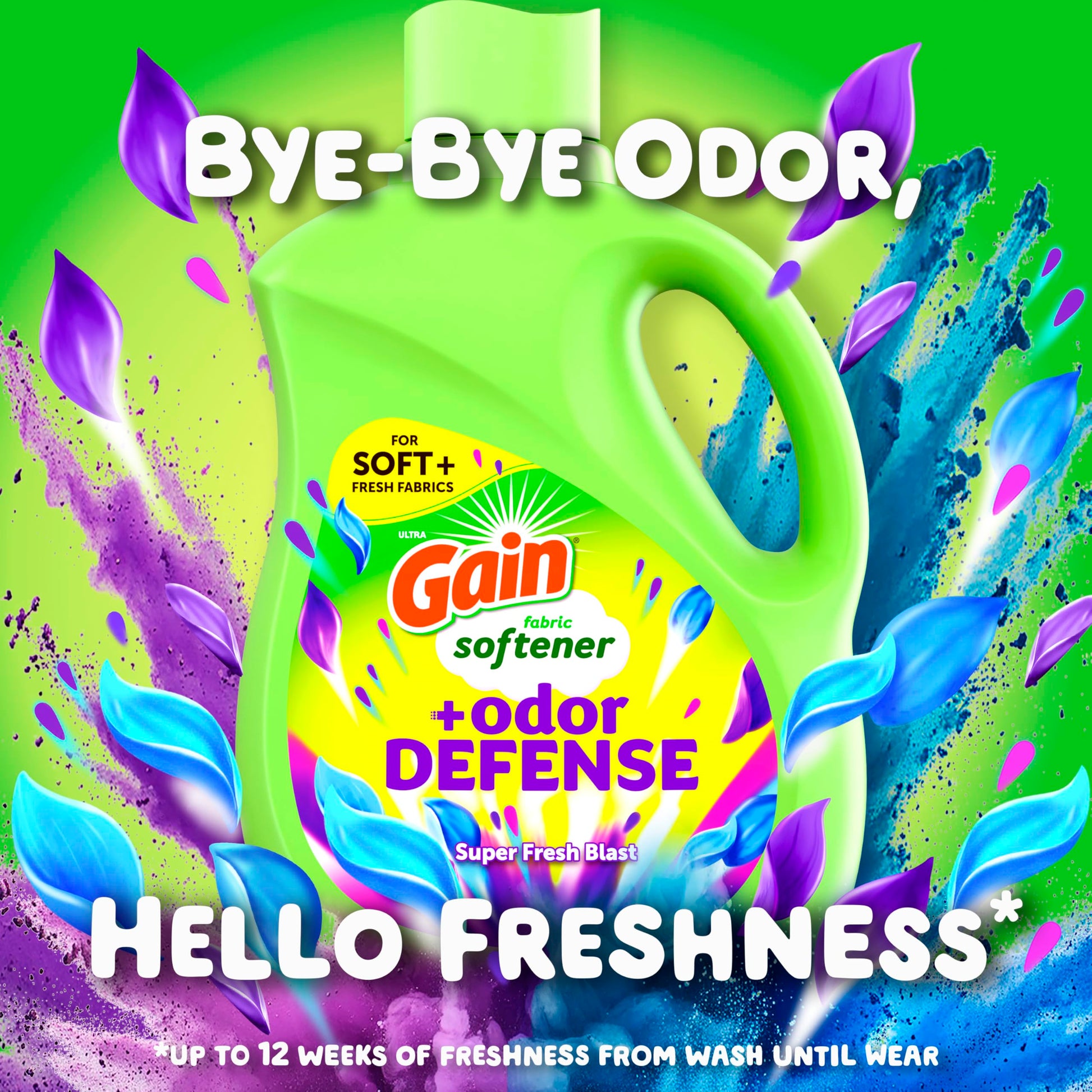 Gain Super Fresh Blast Liquid Odor Defense Fabric Softener, 140 FL OZ 190 Load, Softening Laundry