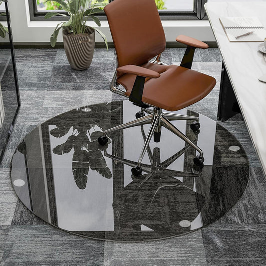 55" x 55" Round Tempered Glass Chair Mat for Carpet & Hardwood, Heavy-Duty Glass Floor Mat for Office Chair, Durable Glass Desk Mat for Home and Office, Grey