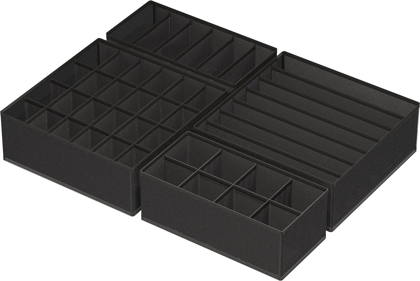 Simple Houseware 4-Pack Drawer Organizer Set - Closet Dividers for Underwear, Socks, Bras, Scarves, Ties - Foldable Non-Woven Storage Boxes, Black