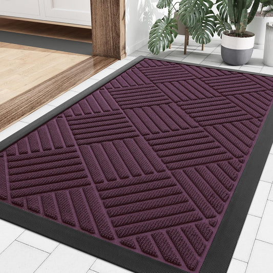 Smiry Front Door Mat Outside Entrance, Heavy Duty Outdoor Indoor Mat, Natural Rubber Doormat, Non Slip, Trap Dirt and Moisture, Easy Clean, Low Profile Patio Porch Entryway Mat, 29.5x17, Violet
