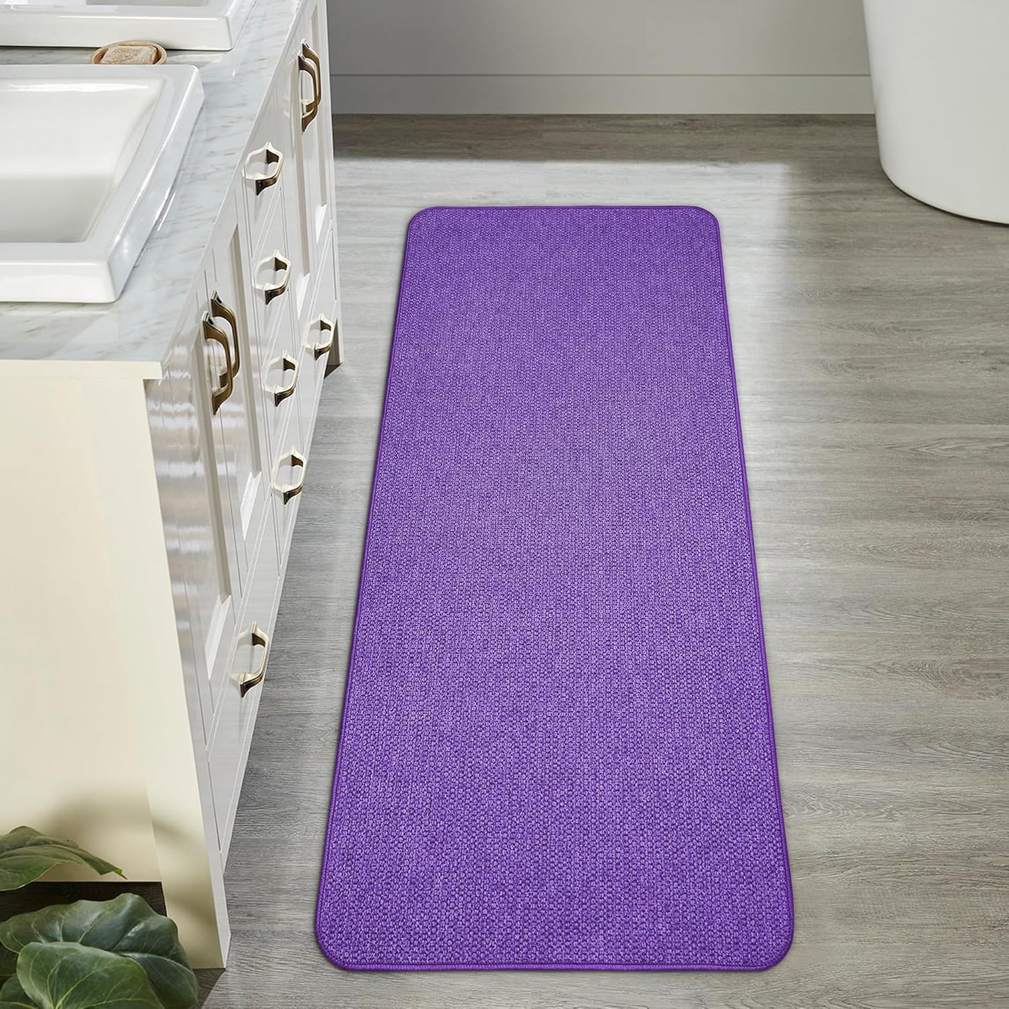 Bath Mat,Ultra Thin Bathroom Runner Rugs,Large Bath Mats for Bathroom,Quick Dry,Non-Slip,Machine Washable,Low Pile,Bath Rug,Shower Outside,Sink,Home Decor Accessories.Purple,1'9"x3'11"（21x47inch）