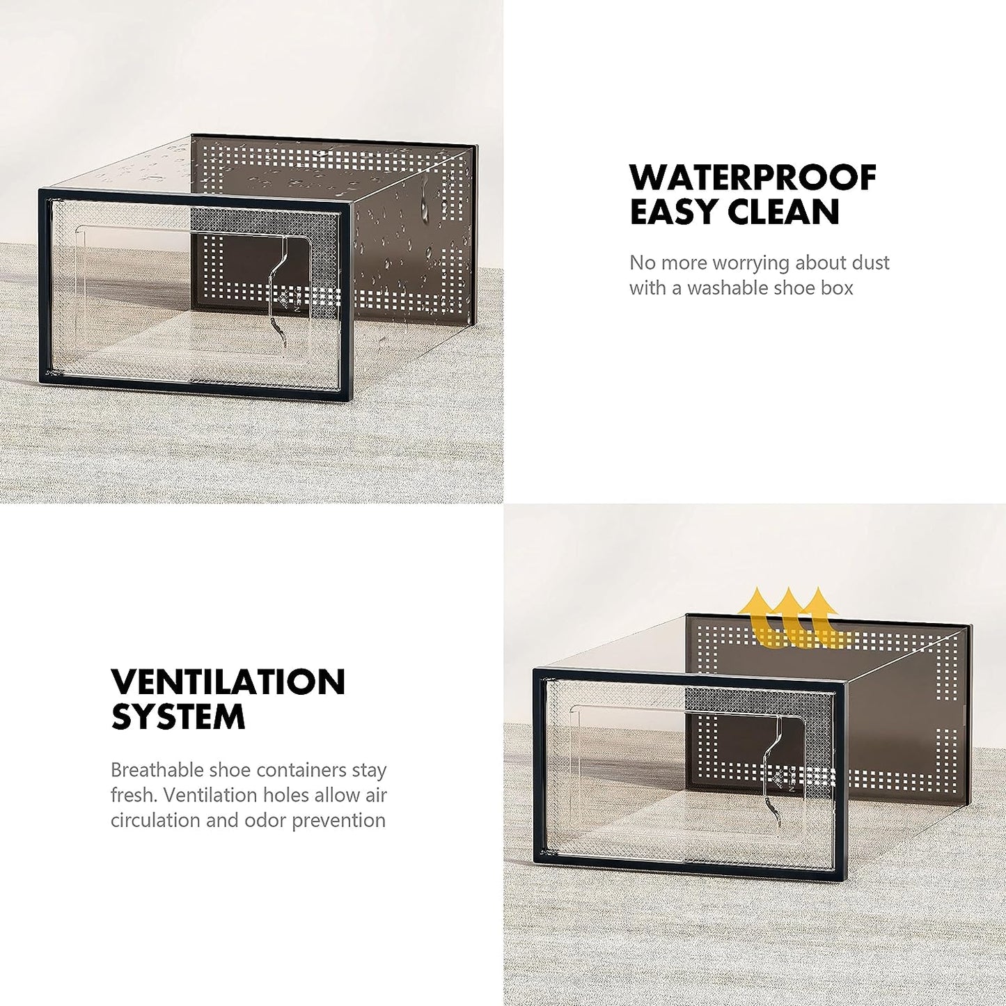 SEE SPRING 12 Pack Shoe Storage Box, Clear Plastic Stackable Shoe Organizer for Closet, Space Saving Shoe Rack for Entryway Sneaker Container Bin Holder (Black)