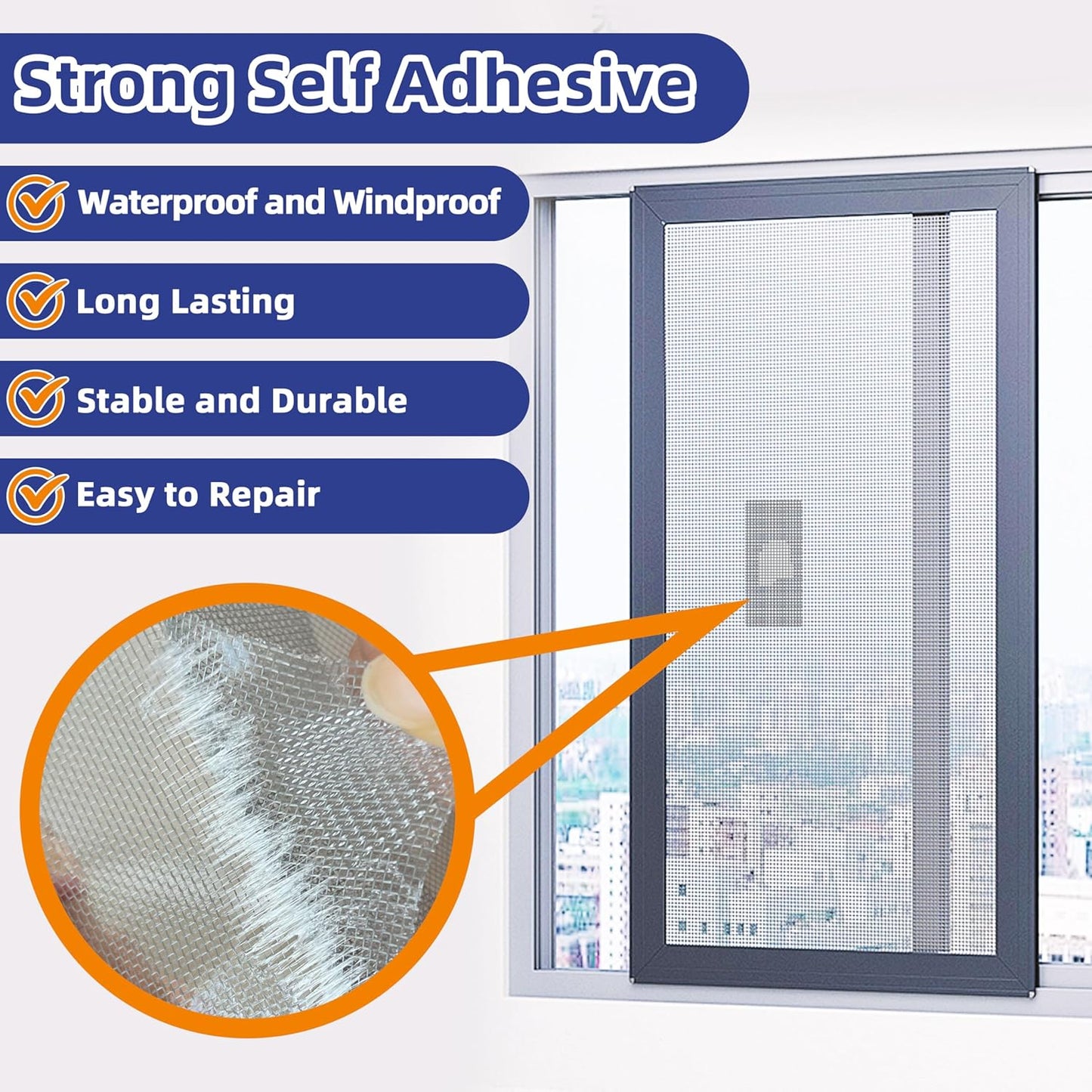 KING MOUNTAIN 20 Sheets Black Window Screen Patches, 44 in Repair Kit for Tears & Holes, Strong Adhesive Mesh Tape, Quick & Waterproof