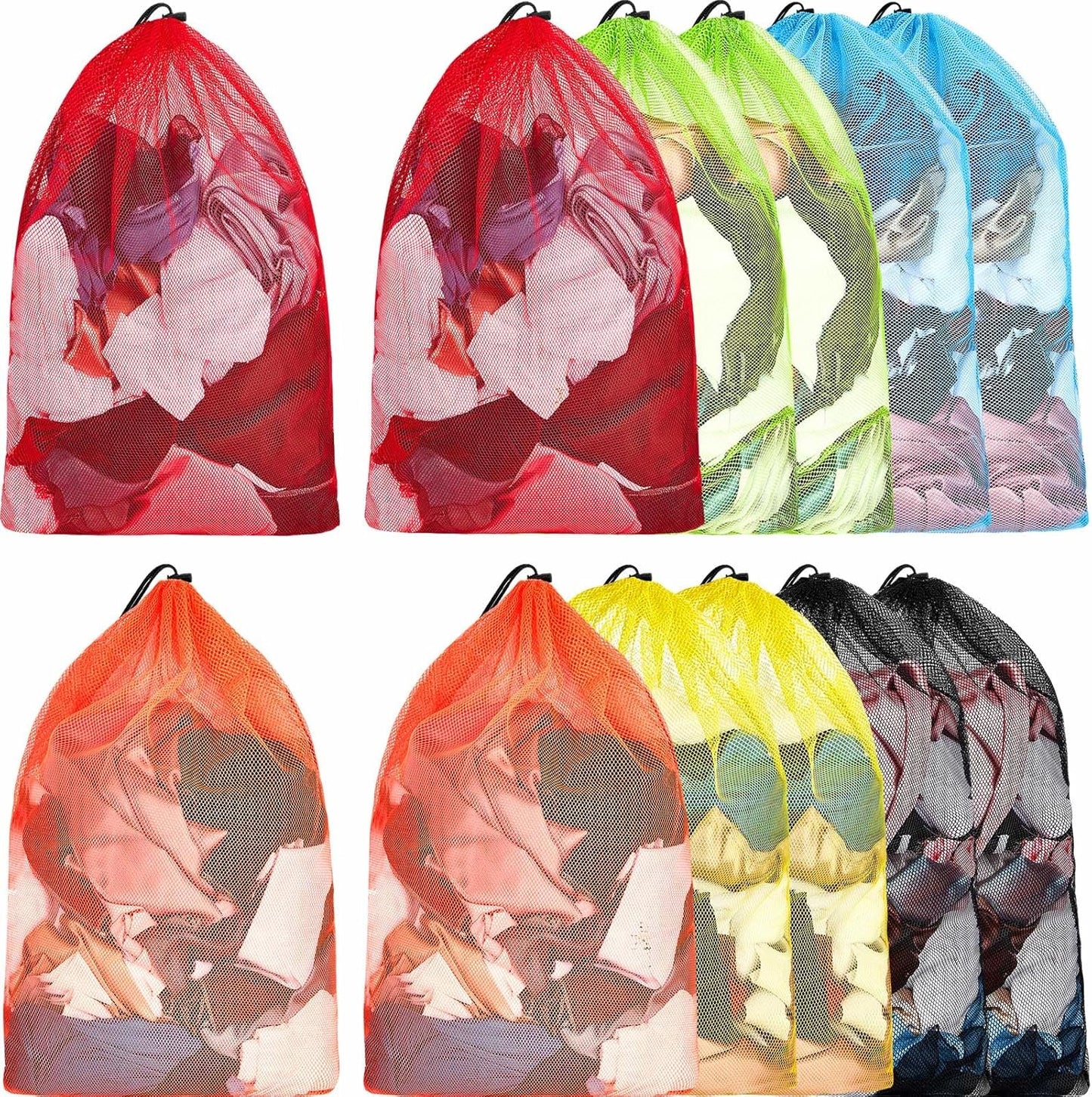 Berlune 12 Pcs Large Laundry Bag Colorful Extra Large Mesh Laundry Bag Bulk with Drawstring Heavy Duty Mesh Machine Washable Drawstring Pouch (38 * 26in)