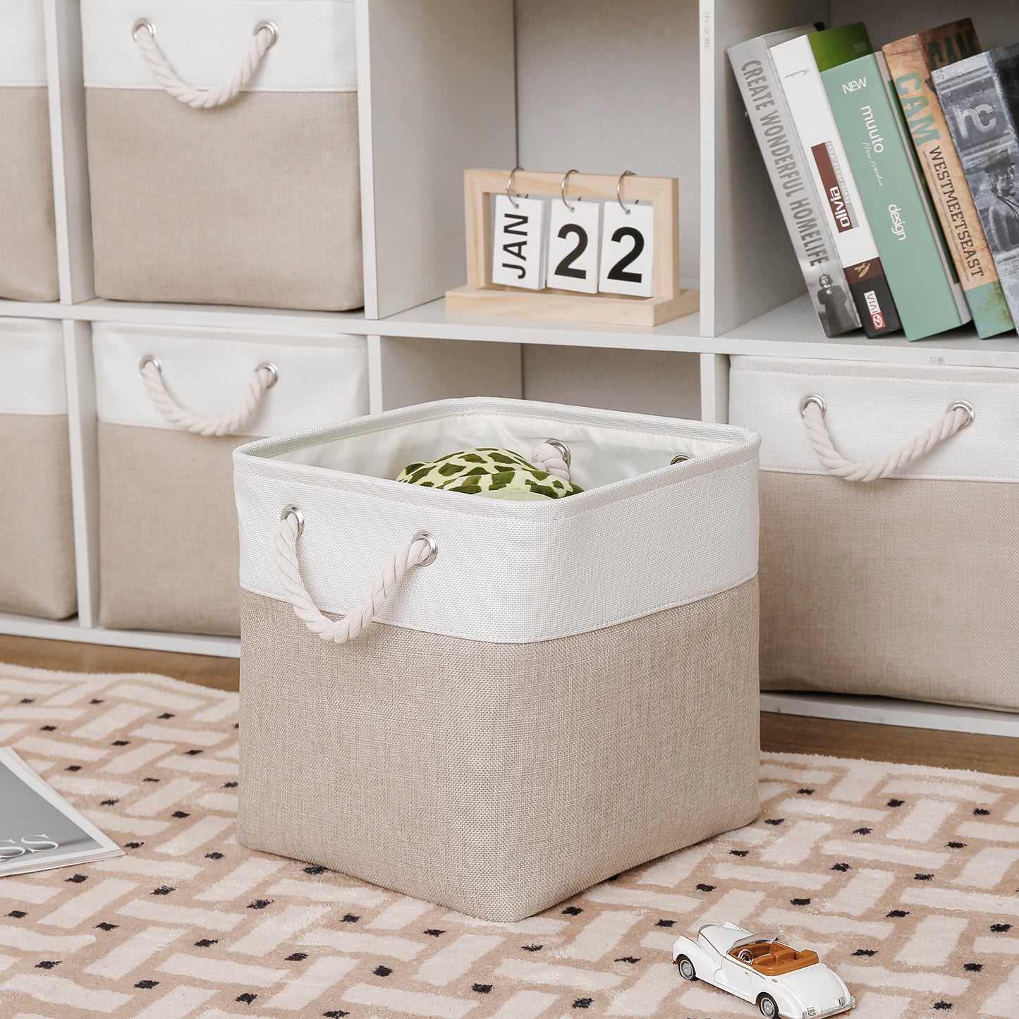 MidmmVick 11 x 11 Inch Cube Storage Bins, 6 Pack Large Collapsible Fabric Storage Bin with Ropes